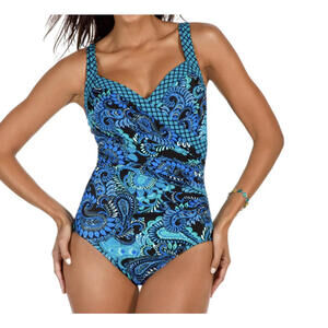 MIRACLESUIT black blue paisley one piece swimsuit sz 8